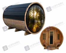10' Red Cedar Panoramic Barrel Sauna 2' Porch